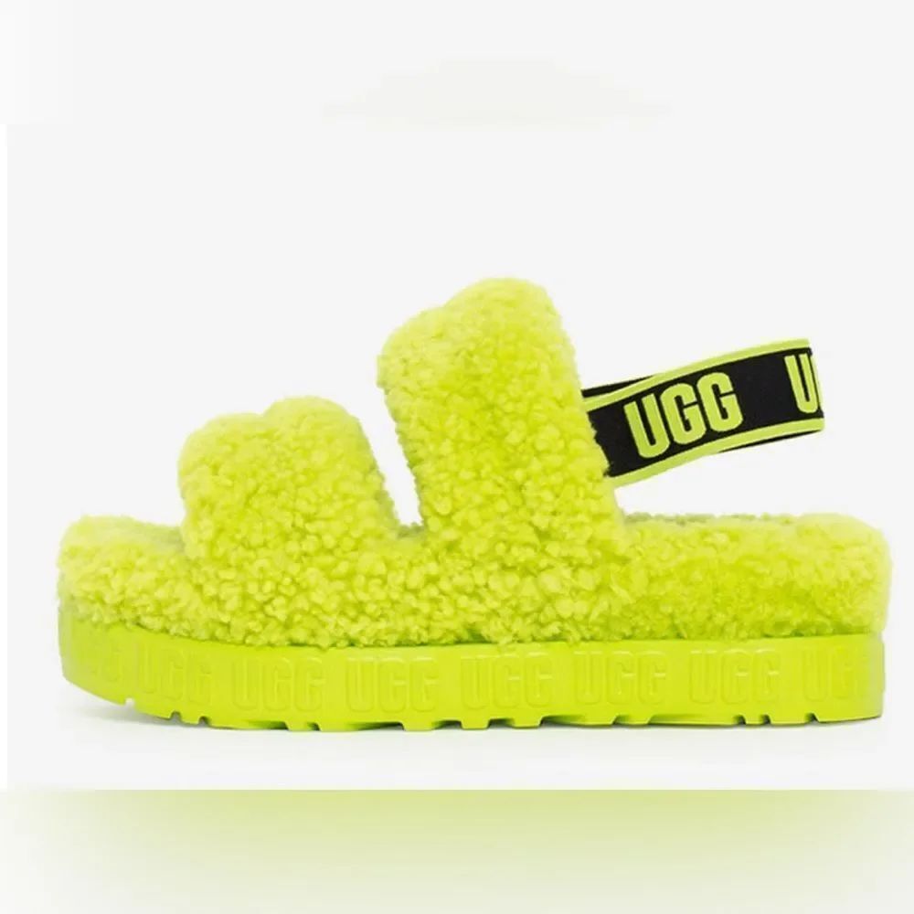 UGG Fluffy Platform Slippers - Neon Green